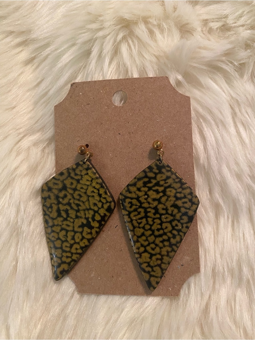 Geometric Leopard-Print Drop Earrings in Gold and Black